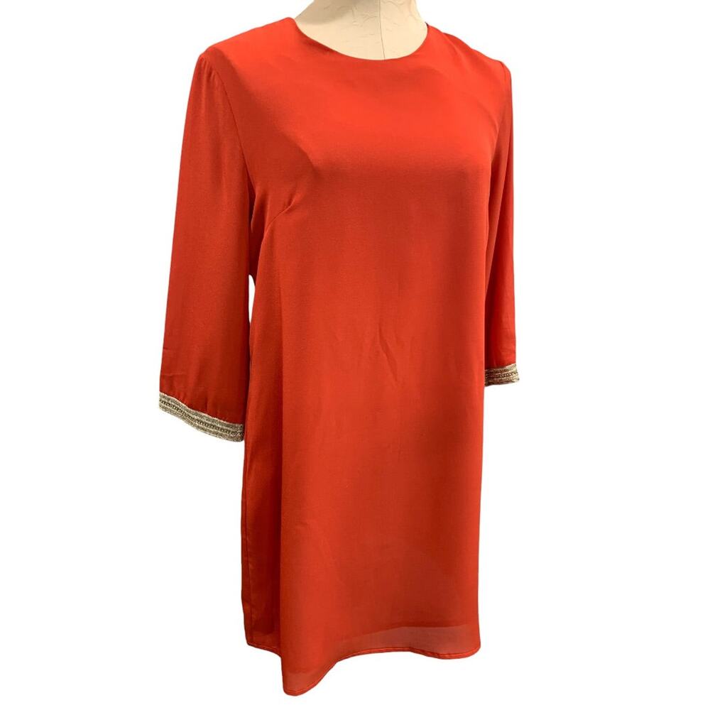Medium MM Couture Shift Dress‎ Rhinestone Gold Cuff 3/4 Sleeve